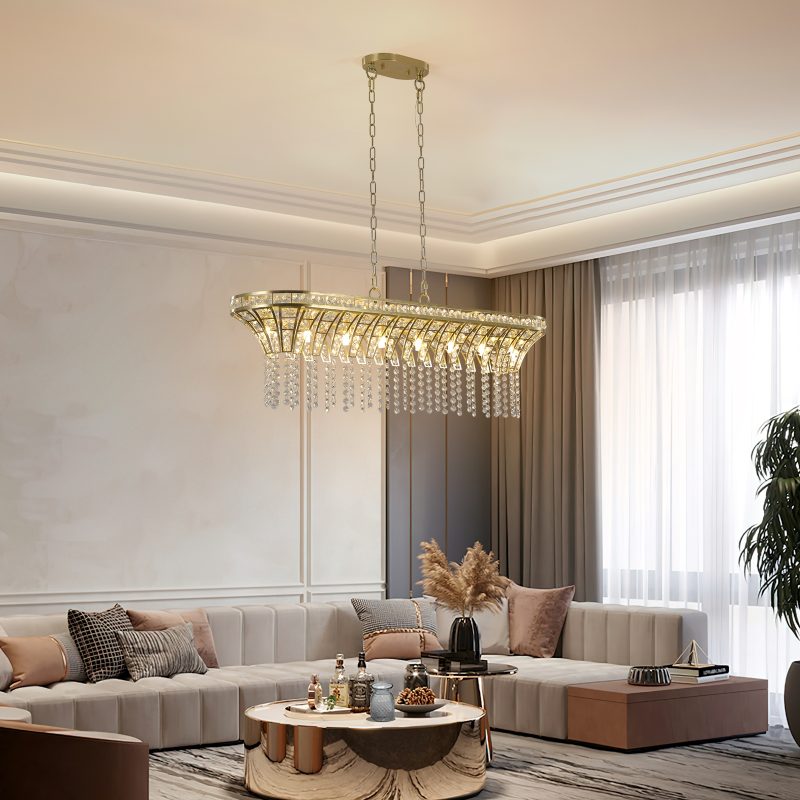 Modern Crystal Chandelier -Gold Oval & Round Pendant -8*G9 Base-Lighting Fixture With Adjustable Height- Luxurious Ceiling Light - Image 2