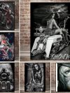Tattoo Rider Black and White Graffiti Canvas Printing Girl Motorcycle Mexican Chicano Canvas Painting Art Decoration Aesthetics
