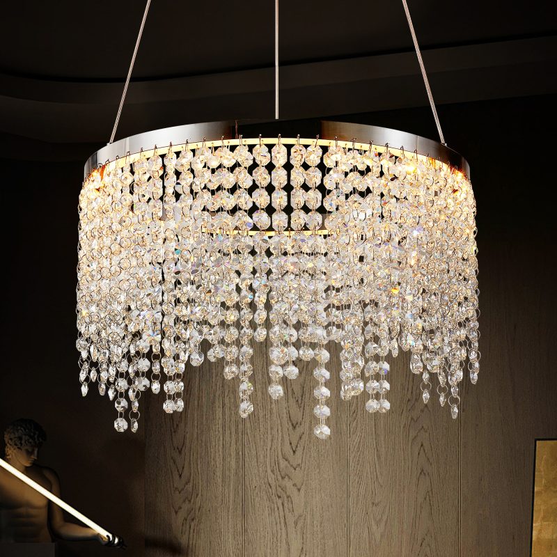 16-inch Luxury Crystal Led Chandelier - Dimmable - Adjustable Height and Color Temperature (3000K-6000K) - Modern Chandelier for Living Room, Dining Room and Bedroom