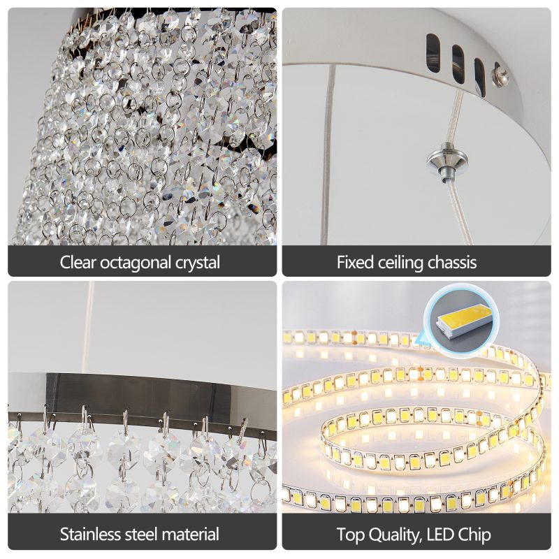 16-inch Luxury Crystal Led Chandelier - Dimmable - Adjustable Height and Color Temperature (3000K-6000K) - Modern Chandelier for Living Room, Dining Room and Bedroom - Image 5