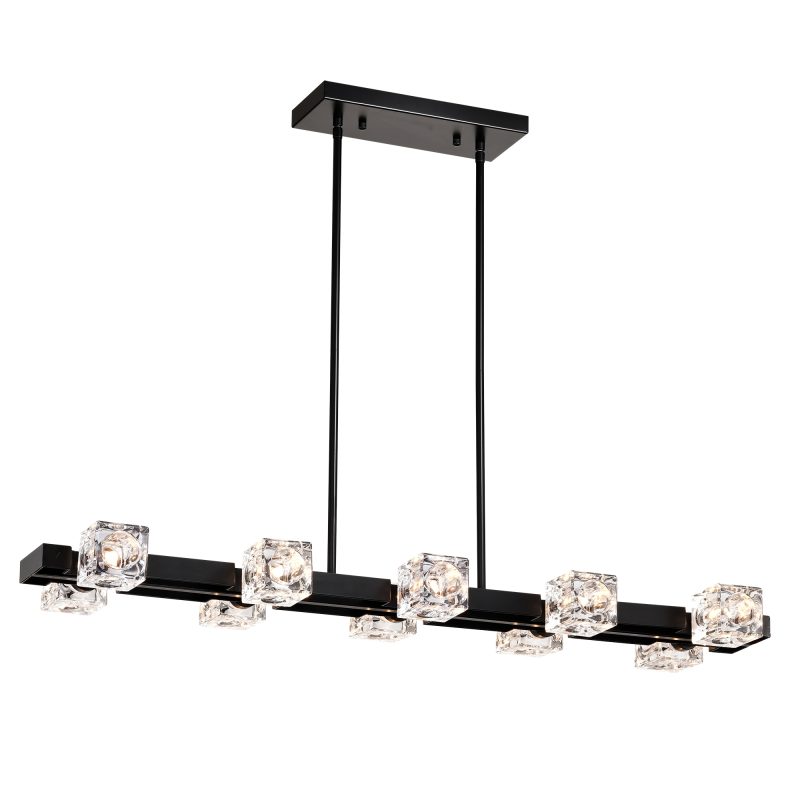 Rectangle Chandelier for Dining Room, 8-Light Black Farmhouse Linear Pendant Light Fixture, Modern Crystal Hanging Lighting Chan - Image 4