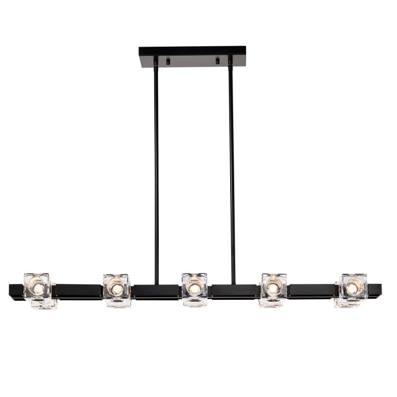 Rectangle Chandelier for Dining Room, 8-Light Black Farmhouse Linear Pendant Light Fixture, Modern Crystal Hanging Lighting Chan - Image 5