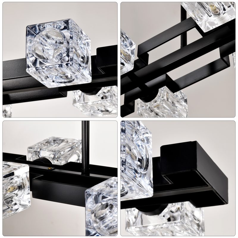 Rectangle Chandelier for Dining Room, 8-Light Black Farmhouse Linear Pendant Light Fixture, Modern Crystal Hanging Lighting Chan - Image 6