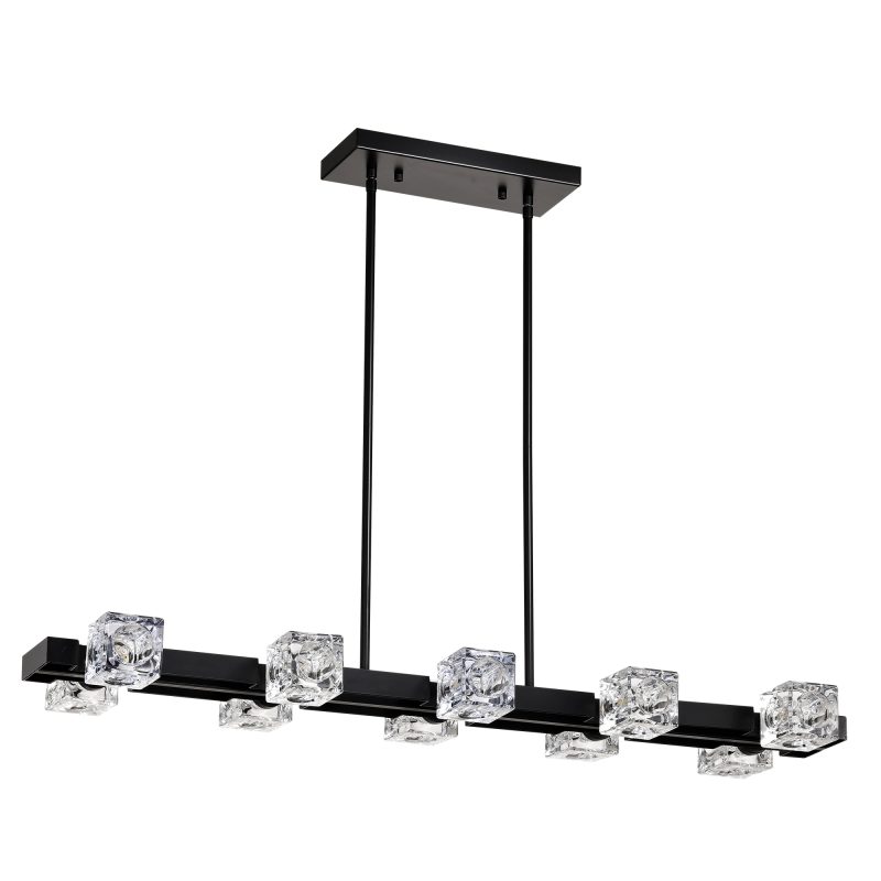 Rectangle Chandelier for Dining Room, 8-Light Black Farmhouse Linear Pendant Light Fixture, Modern Crystal Hanging Lighting Chan - Image 7