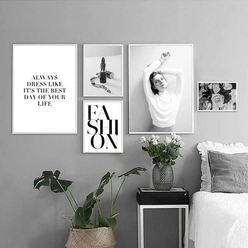 Fashion Black And White Sexy Poster Flower Women Motivational Text Canvas Wall Art Prints Abstract Painting Wall Hanging Decor - Image 5