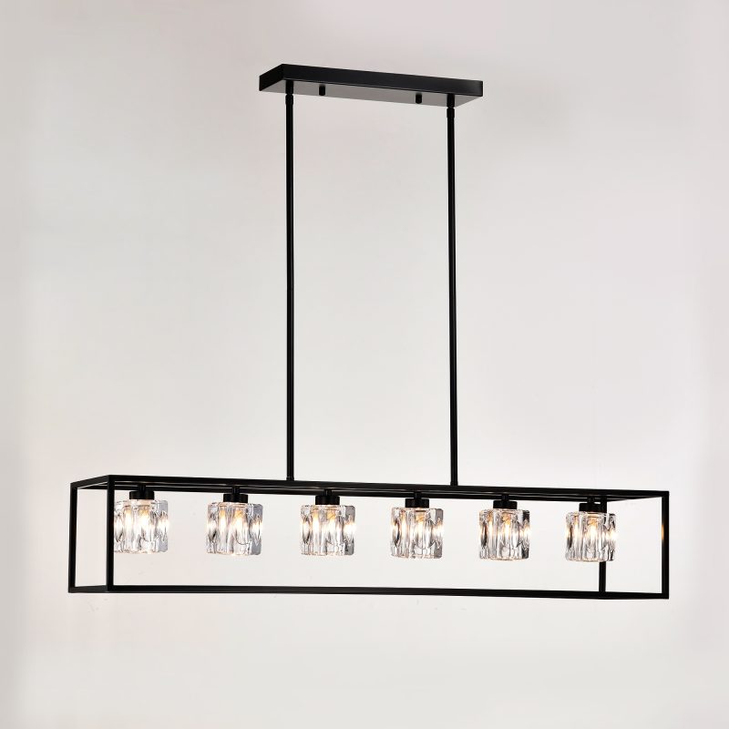 6-Light Farmhouse Chandelier, Modern Industrial Linear Rectangular Crystal Pendant Light Cage Chandelier for Dining Room,Kitchen - Image 4