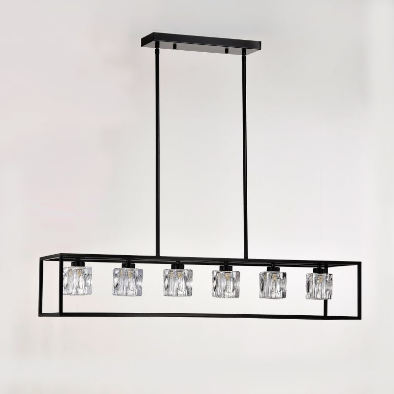 6-Light Farmhouse Chandelier, Modern Industrial Linear Rectangular Crystal Pendant Light Cage Chandelier for Dining Room,Kitchen - Image 5