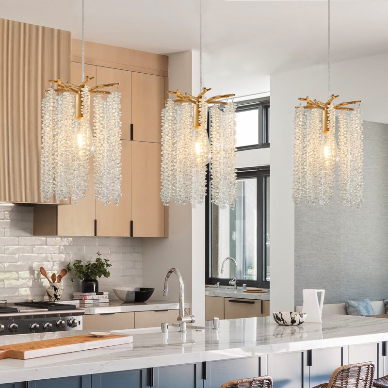 Luxury 3-Pack Crystal Pendant Lights, Elegant Golden/Chrome Finish Chandelier with Waterfall Bead Design (No Bulbs)