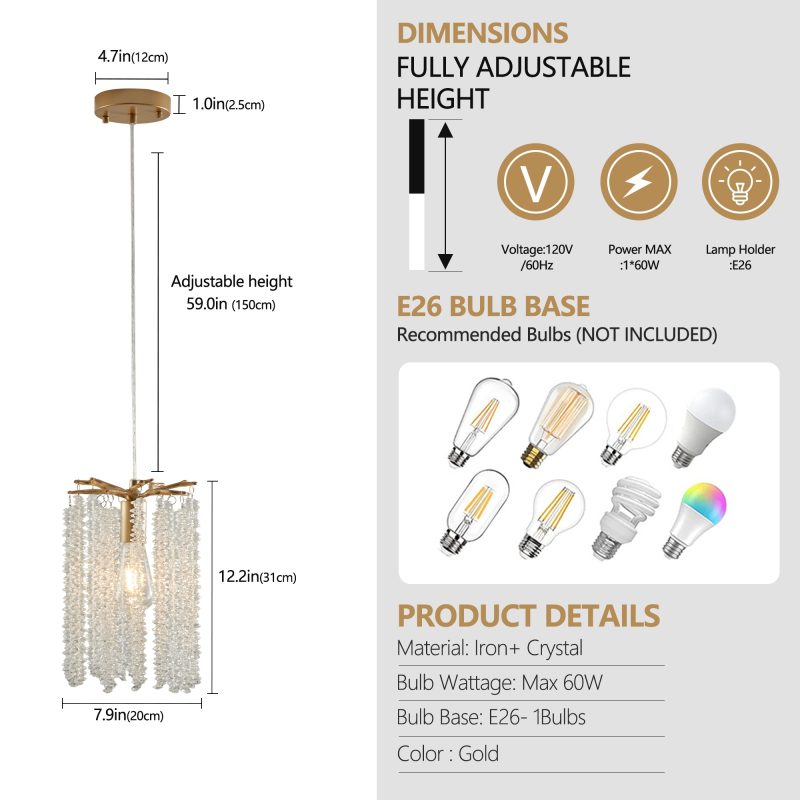 Luxury 3-Pack Crystal Pendant Lights, Elegant Golden/Chrome Finish Chandelier with Waterfall Bead Design (No Bulbs) - Image 2