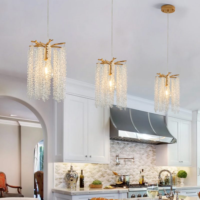 Luxury 3-Pack Crystal Pendant Lights, Elegant Golden/Chrome Finish Chandelier with Waterfall Bead Design (No Bulbs) - Image 3