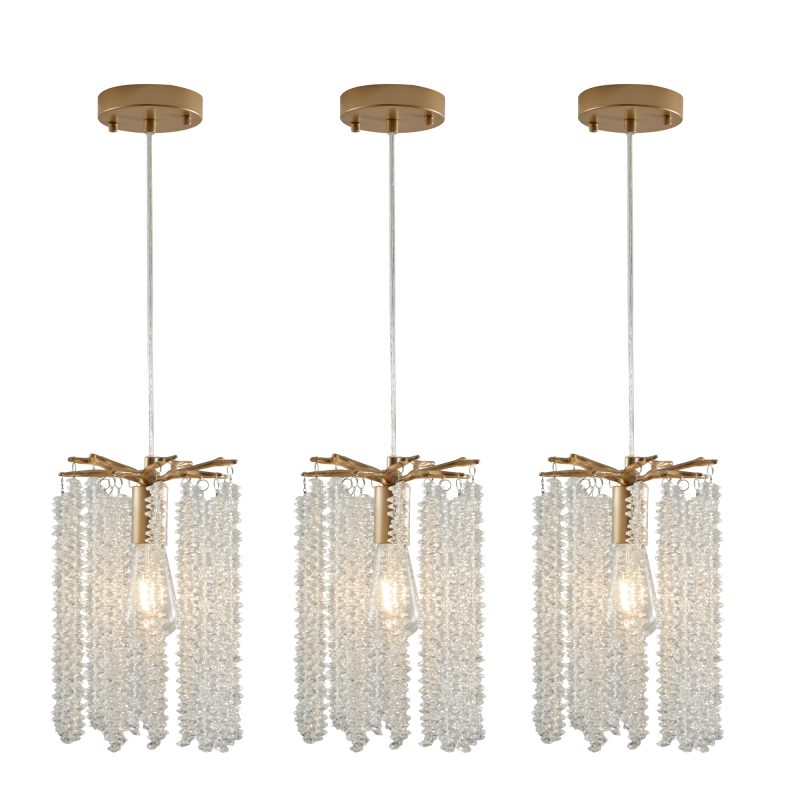Luxury 3-Pack Crystal Pendant Lights, Elegant Golden/Chrome Finish Chandelier with Waterfall Bead Design (No Bulbs) - Image 6