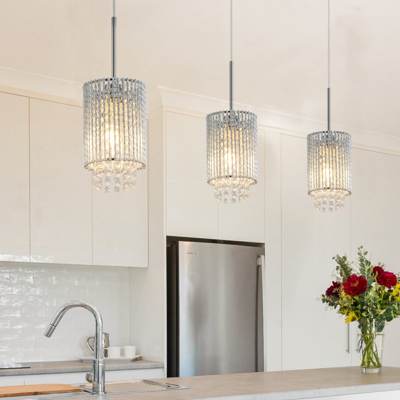 Luxury 3-Pack Crystal Pendant Lights, Elegant Golden/Chrome Finish Chandelier with Waterfall Bead Design (No Bulbs) - Image 7