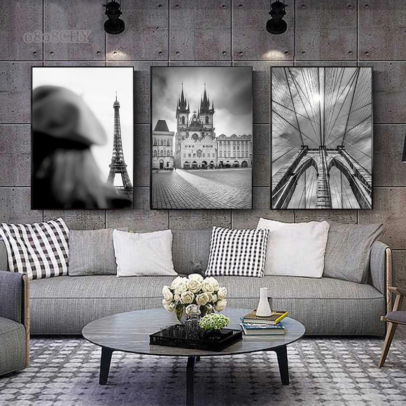 Black White Beautiful City New York London Paris Eiffel Tower Photography Art Posters Canvas Painting Fashion Home Decor Mural - Image 3