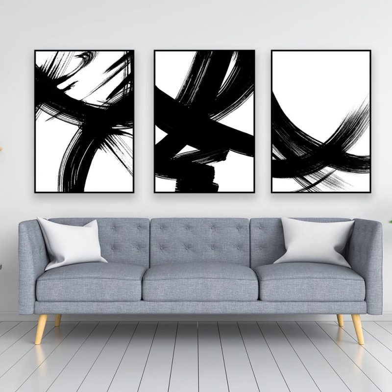 Abstract Canvas Painting Poster Minimalist Black and White Brush Strokes Print Modern Gallery Wall Decor Home Living Room Decor - Image 2