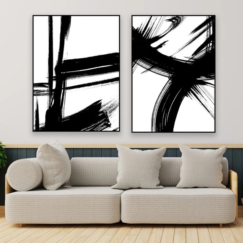 Abstract Canvas Painting Poster Minimalist Black and White Brush Strokes Print Modern Gallery Wall Decor Home Living Room Decor - Image 3