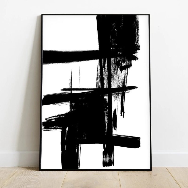 Abstract Canvas Painting Poster Minimalist Black and White Brush Strokes Print Modern Gallery Wall Decor Home Living Room Decor - Image 4