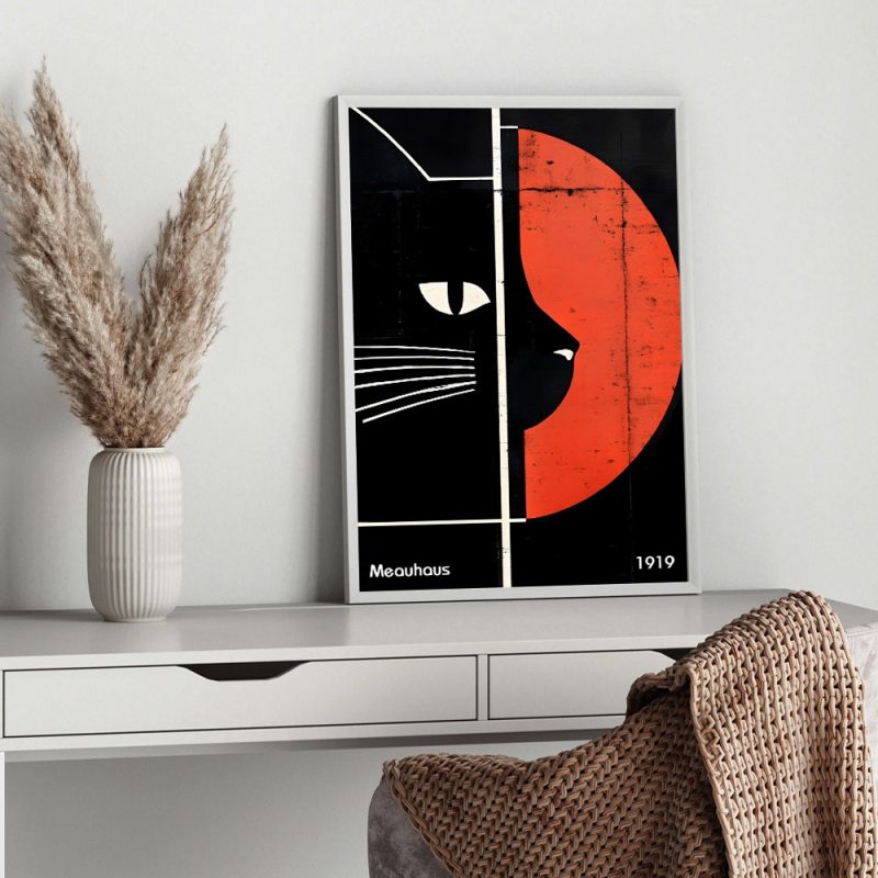 Bauhaus Black and White Cat Pattern Poster Canvas Painting Print Room Home Bar Cafe Decor Room Wall Decor - Image 8