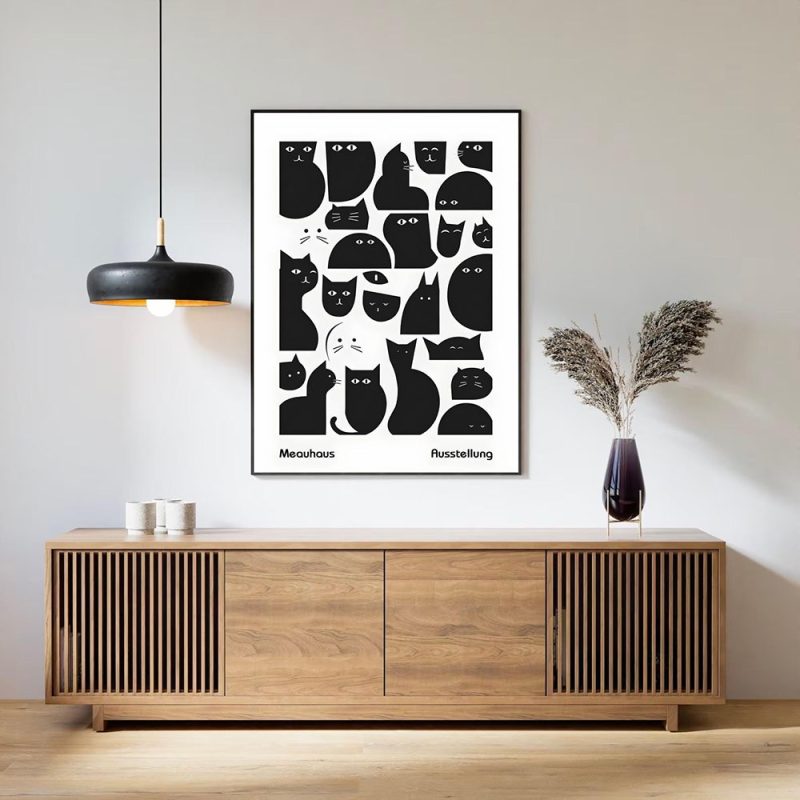 Bauhaus Black and White Cat Pattern Poster Canvas Painting Print Room Home Bar Cafe Decor Room Wall Decor - Image 10