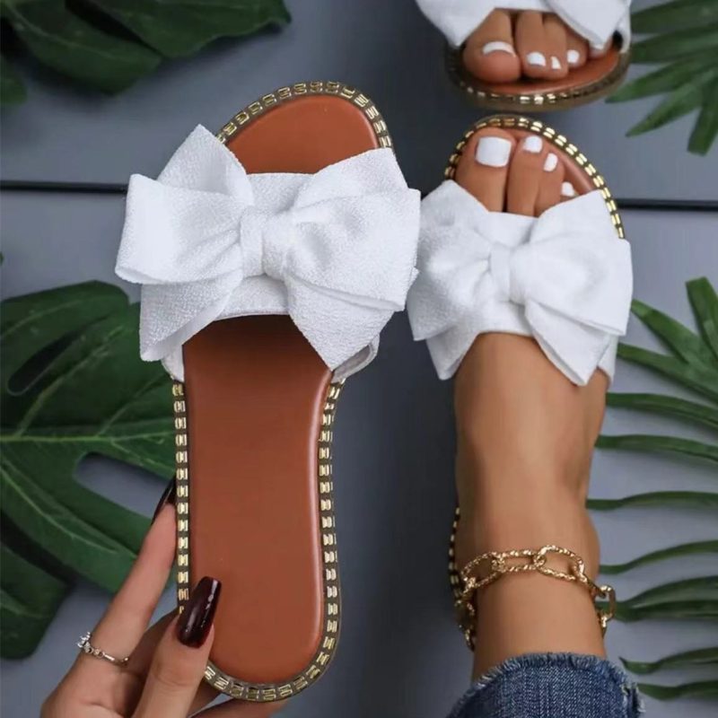 Luxury Summer Bow-knot Slippers Women Outdoor Trend Flat Beach Sandals Female Flip Flops Brand Design Woman Slides Shoes 2024 - Image 2