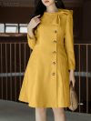 ZANZEA 2024 Summer Elegant Party Sundress Women Bow Tie Neck Knee-Length Dress Casual 3/4 Sleeve Buttons Solid Office Vestidos