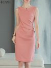 ZANZEA Elegant Women Sleeveless Slim OL Work Dress Casual Bodycon Vestido Robe Fashion Summer Solid Party Knee-length Sundress