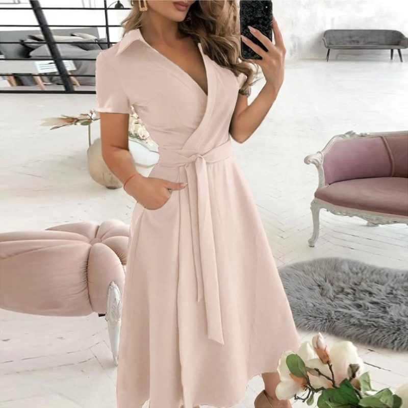 Spring Summer Fashion Office Ruched Dress Long-sleeved V-neck Red Black Blue Bag Hip Dress Women's Clothing Dress for Women - Image 2