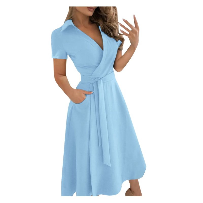 Spring Summer Fashion Office Ruched Dress Long-sleeved V-neck Red Black Blue Bag Hip Dress Women's Clothing Dress for Women - Image 5