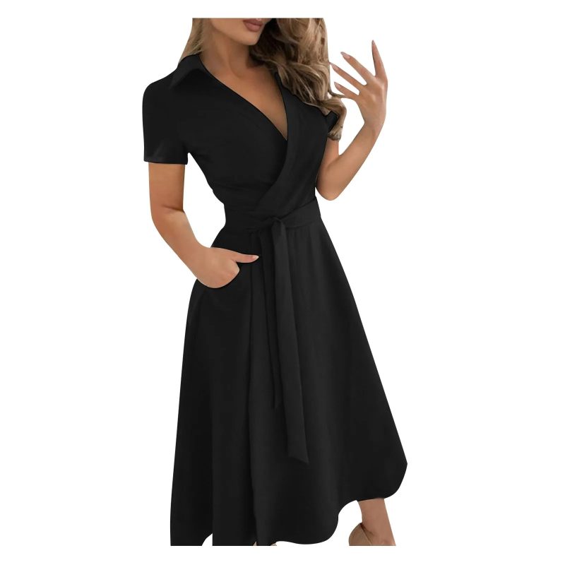 Spring Summer Fashion Office Ruched Dress Long-sleeved V-neck Red Black Blue Bag Hip Dress Women's Clothing Dress for Women - Image 7