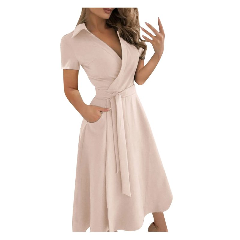 Spring Summer Fashion Office Ruched Dress Long-sleeved V-neck Red Black Blue Bag Hip Dress Women's Clothing Dress for Women - Image 9