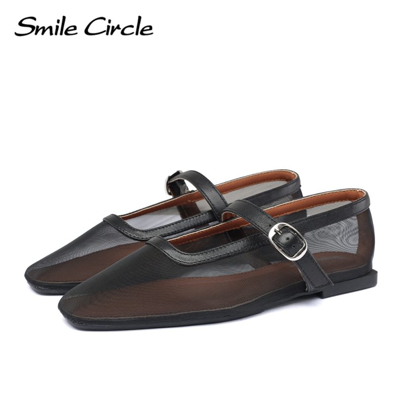 Smile Circle Mesh Mary Jane Women's Ballet Flat Shoes
