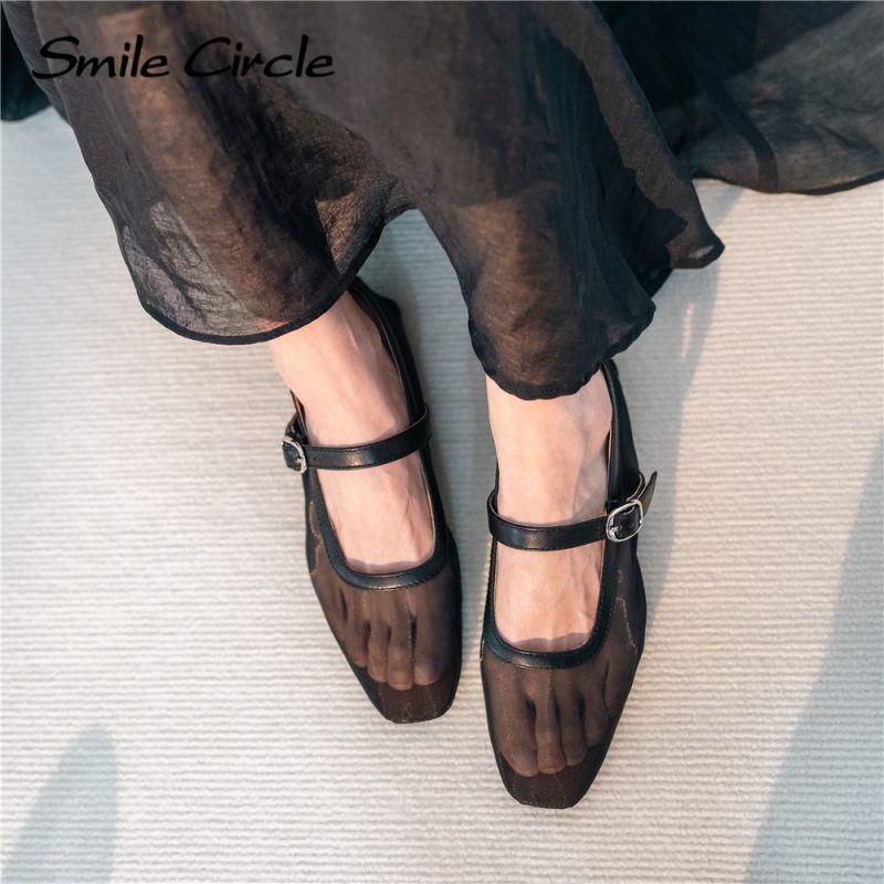 Smile Circle Mesh Mary Jane Women's Ballet Flat Shoes - Image 3