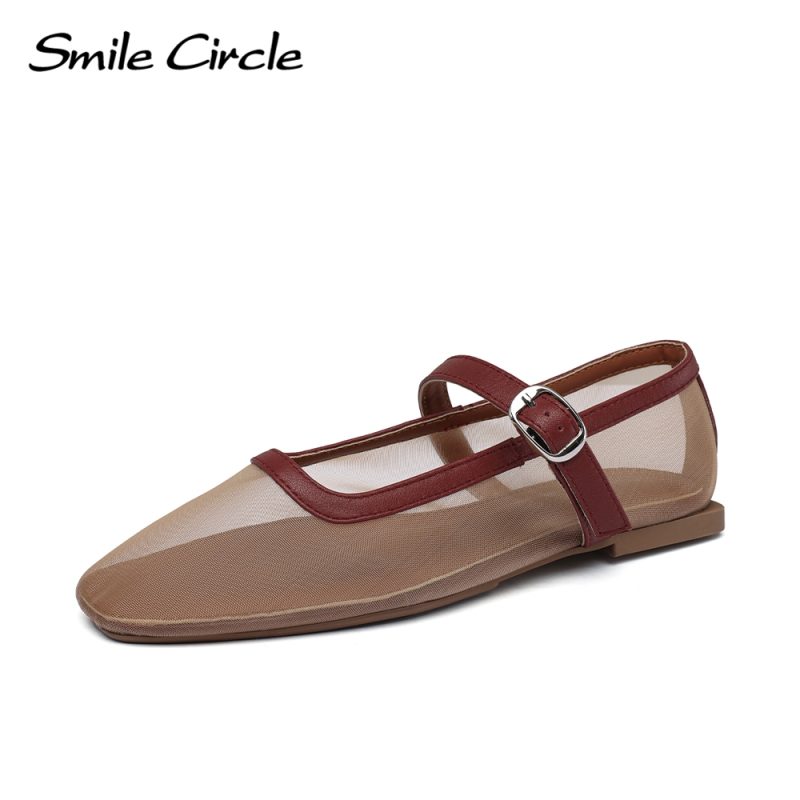 Smile Circle Mesh Mary Jane Women's Ballet Flat Shoes - Image 4