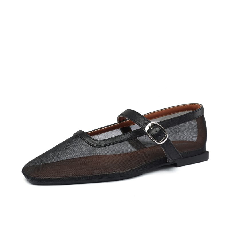 Smile Circle Mesh Mary Jane Women's Ballet Flat Shoes - Image 8