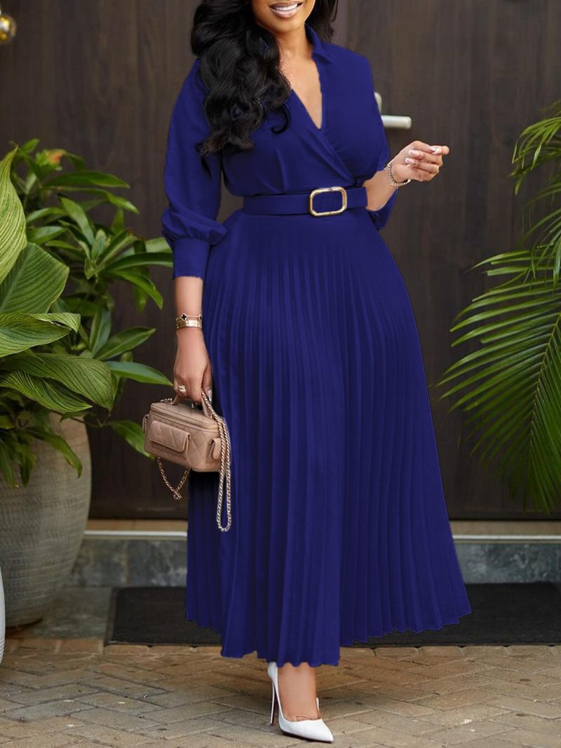 Elegant V Neck Lace-up Belted Party Dresses Women Spring Pleated Dress Autumn Three Quarter Sleeves Office Lady Dress Vestidos - Image 9