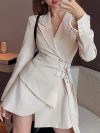 Mini Party Blazer Dress Women Korean One-piece Office Lady Elegant Dress Chic Sashes Design Long Sleeve Clothes Winter