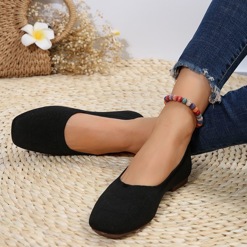 Autumn 2023 New Outwear Solid Color Oversized Shallow Cut Shoes Women's Knitted Comfort Flat Shoes Women Zapatos De Mujer