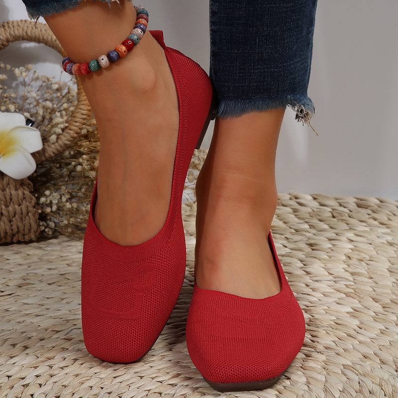 Autumn 2023 New Outwear Solid Color Oversized Shallow Cut Shoes Women's Knitted Comfort Flat Shoes Women Zapatos De Mujer - Image 3