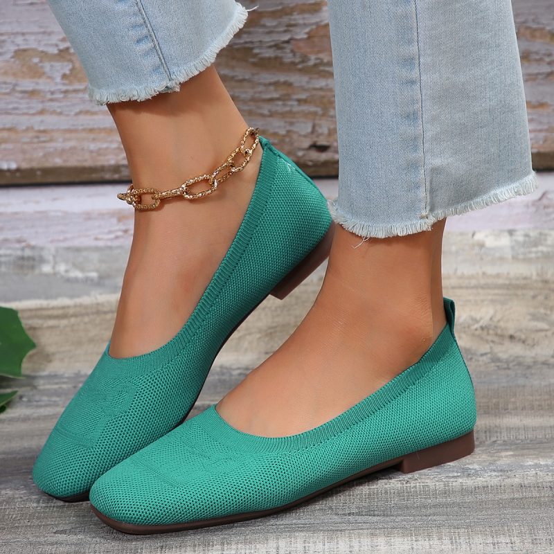 Autumn 2023 New Outwear Solid Color Oversized Shallow Cut Shoes Women's Knitted Comfort Flat Shoes Women Zapatos De Mujer - Image 4