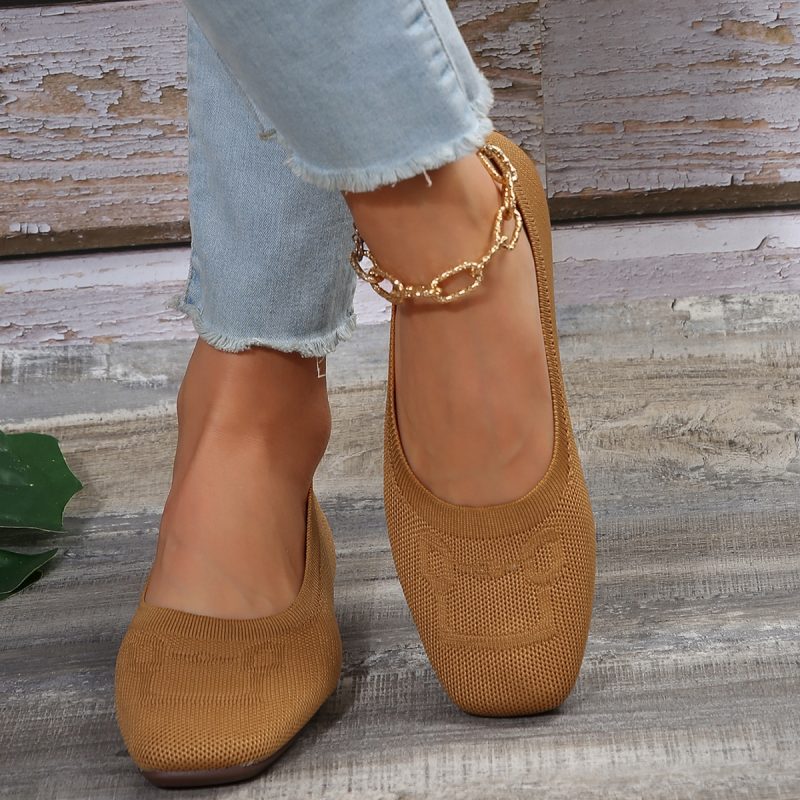 Autumn 2023 New Outwear Solid Color Oversized Shallow Cut Shoes Women's Knitted Comfort Flat Shoes Women Zapatos De Mujer - Image 5