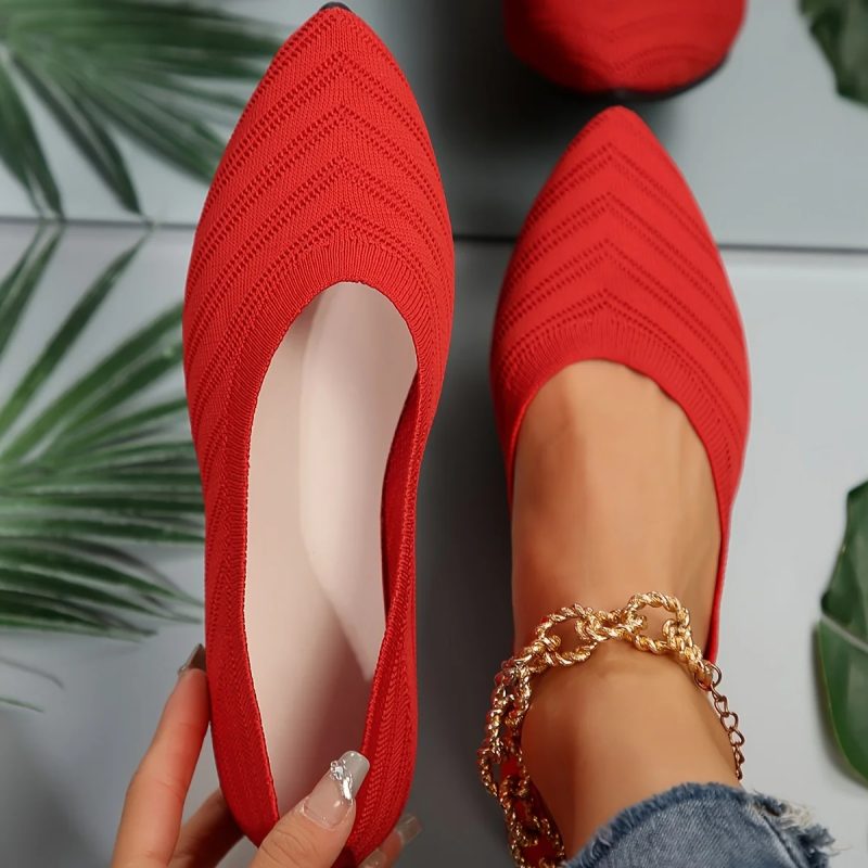 Pointed Toe Flat Shoes Women Solid Color Knitted Slip on Shoes Casual Breathable Ballet Flats Women Loafers Comfort Ladies Shoes - Image 4