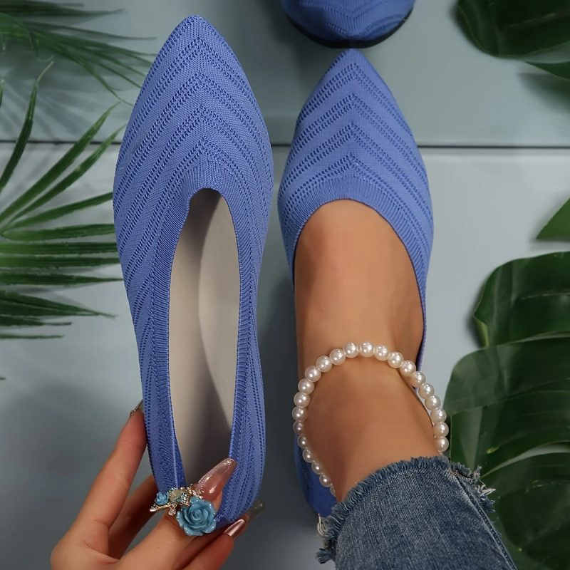 Pointed Toe Flat Shoes Women Solid Color Knitted Slip on Shoes Casual Breathable Ballet Flats Women Loafers Comfort Ladies Shoes - Image 5