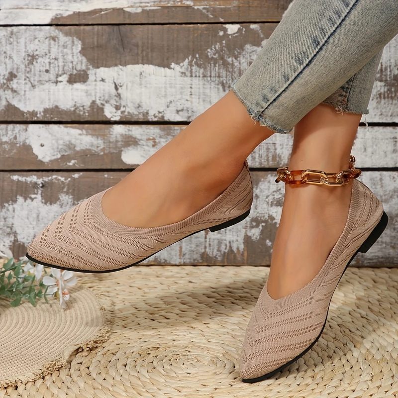 Pointed Toe Flat Shoes Women Solid Color Knitted Slip on Shoes Casual Breathable Ballet Flats Women Loafers Comfort Ladies Shoes - Image 6