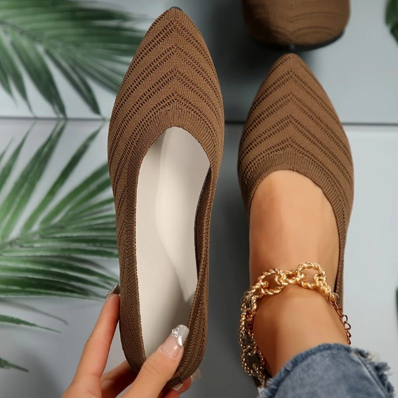 Pointed Toe Flat Shoes Women Solid Color Knitted Slip on Shoes Casual Breathable Ballet Flats Women Loafers Comfort Ladies Shoes - Image 8