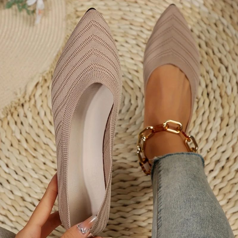 Women's Pointed Toe Flat Shoes Solid Color Knitted Slip on Shoes Casual Breathable Ballet Flats Women Flat Shoes Loafers Women - Image 3