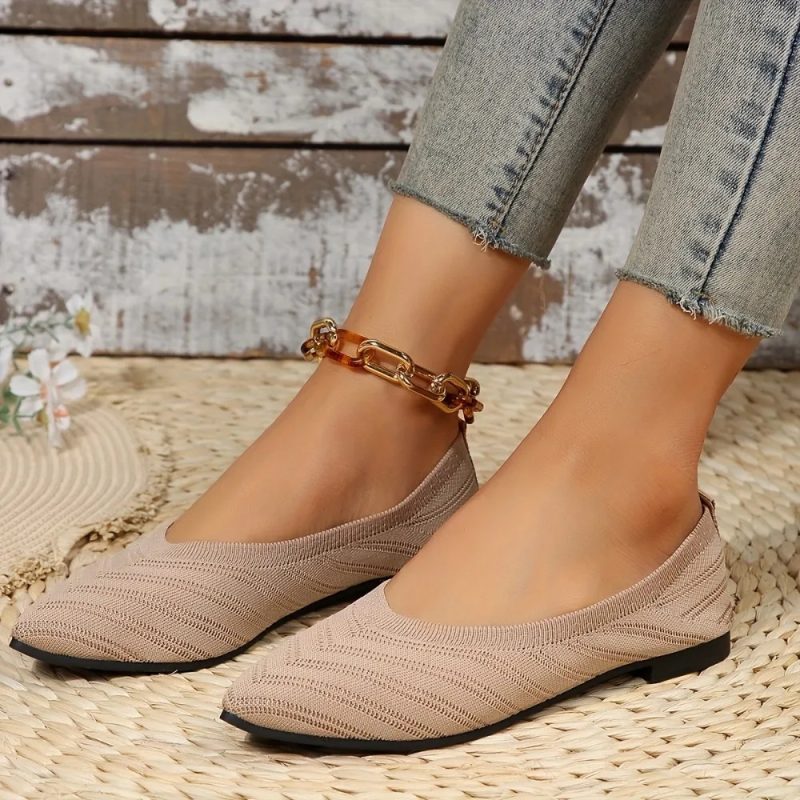 Women's Pointed Toe Flat Shoes Solid Color Knitted Slip on Shoes Casual Breathable Ballet Flats Women Flat Shoes Loafers Women - Image 5