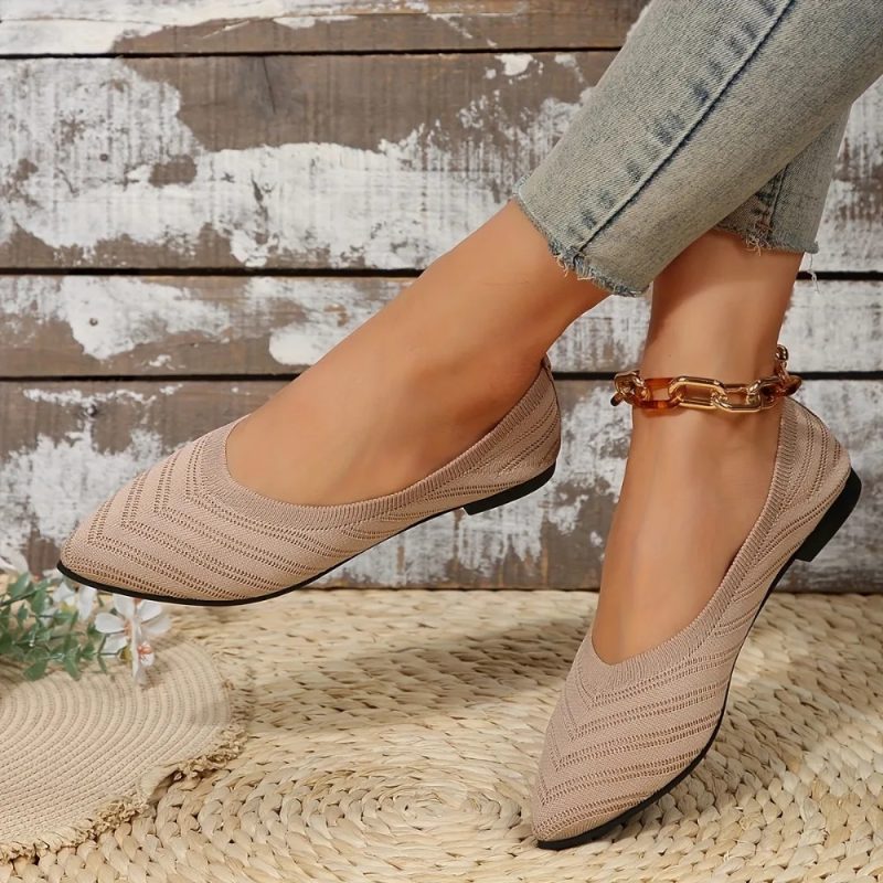 Women's Pointed Toe Flat Shoes Solid Color Knitted Slip on Shoes Casual Breathable Ballet Flats Women Flat Shoes Loafers Women - Image 6