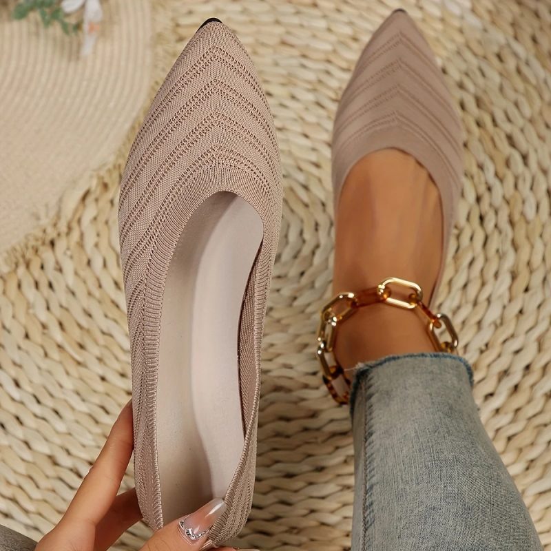 Women's Pointed Toe Flat Shoes Solid Color Knitted Slip on Shoes Casual Breathable Ballet Flats Women Flat Shoes Loafers Women - Image 7