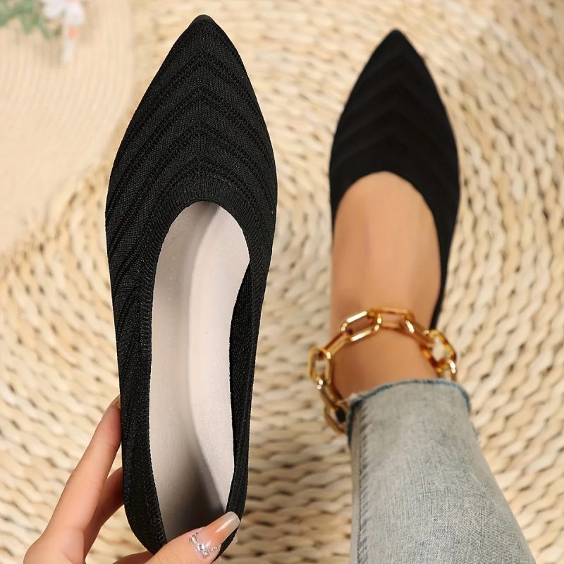 Women's Pointed Toe Flat Shoes Solid Color Knitted Slip on Shoes Casual Breathable Ballet Flats Women Flat Shoes Loafers Women - Image 8