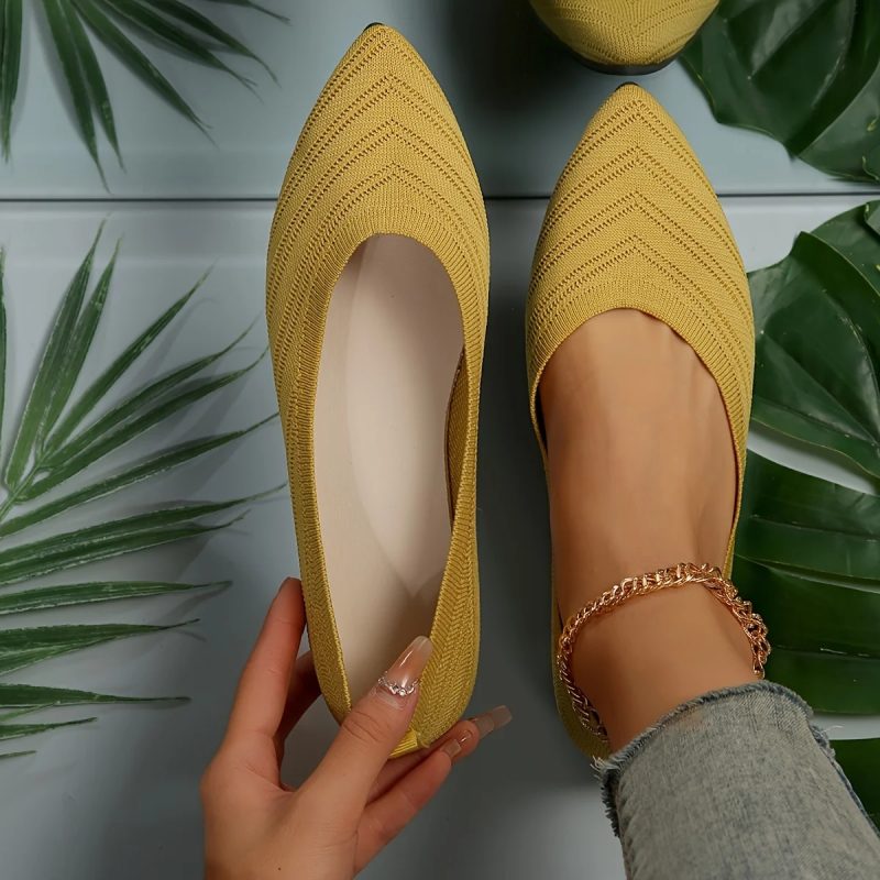 Women's Pointed Toe Flat Shoes Solid Color Knitted Slip on Shoes Casual Breathable Ballet Flats Women Flat Shoes Loafers Women - Image 9