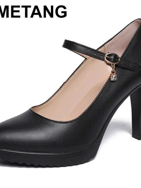 Block Heels Silver Wedding Shoes Women Pumps Platform 2023 Autumn High Heels Shoes Ladies Leather Office Shoe Big Size 42 43 32